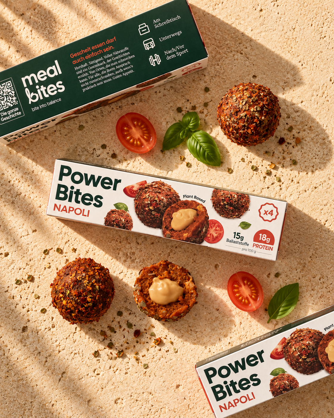 MealBites Batch #001 Versandbox mit Power Bites Packungen